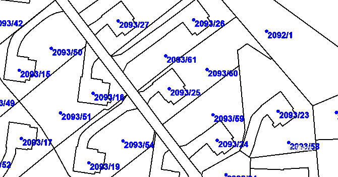 Parcela st. 2093/25 v KÚ Bludovice, Katastrální mapa