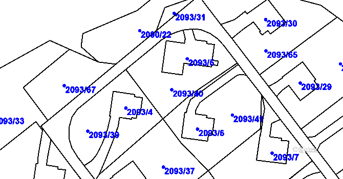 Parcela st. 2093/40 v KÚ Bludovice, Katastrální mapa