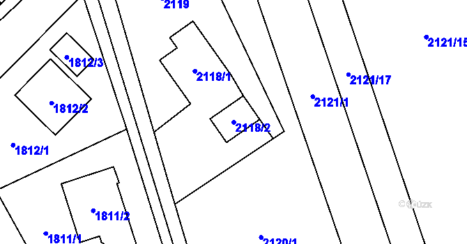 Parcela st. 2118/2 v KÚ Bludovice, Katastrální mapa