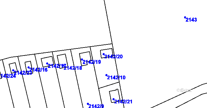 Parcela st. 2142/20 v KÚ Bludovice, Katastrální mapa