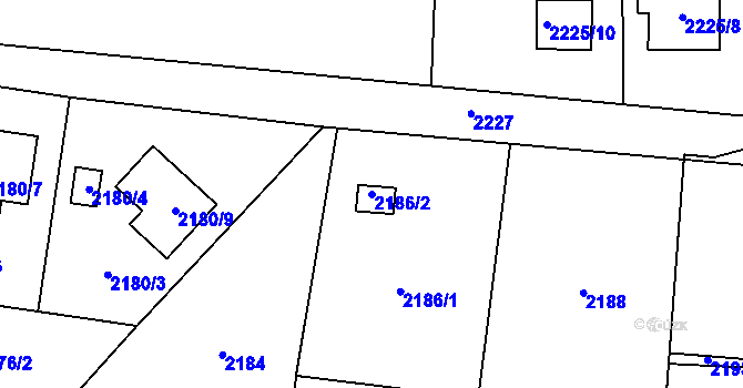 Parcela st. 2186/2 v KÚ Bludovice, Katastrální mapa