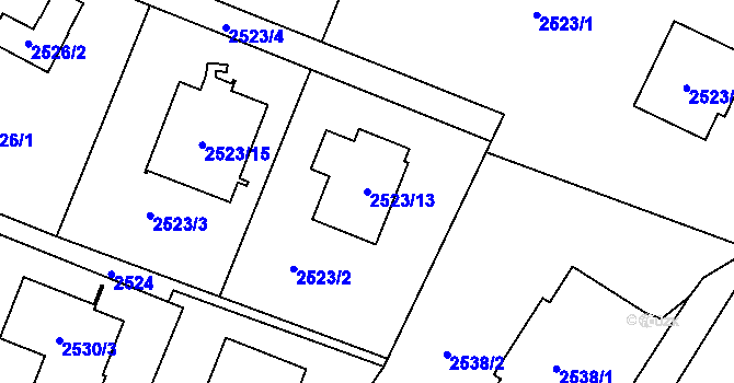 Parcela st. 2523/13 v KÚ Bludovice, Katastrální mapa