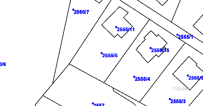 Parcela st. 2555/5 v KÚ Bludovice, Katastrální mapa