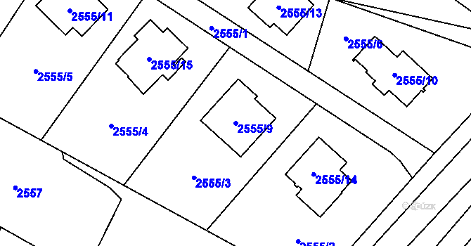Parcela st. 2555/9 v KÚ Bludovice, Katastrální mapa