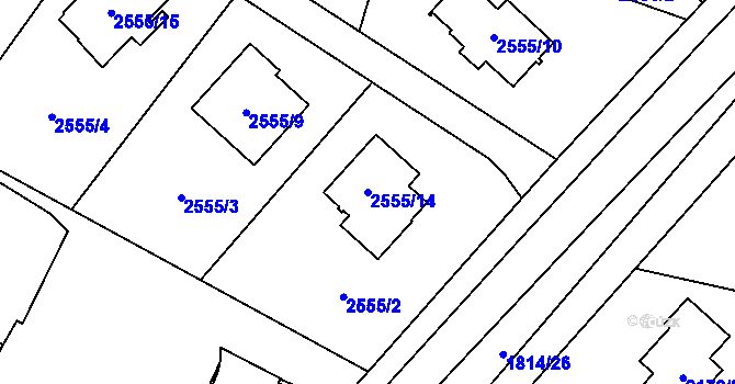 Parcela st. 2555/14 v KÚ Bludovice, Katastrální mapa