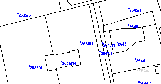 Parcela st. 2635/2 v KÚ Bludovice, Katastrální mapa
