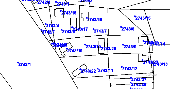 Parcela st. 2743/10 v KÚ Bludovice, Katastrální mapa