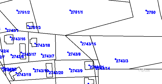 Parcela st. 2743/15 v KÚ Bludovice, Katastrální mapa