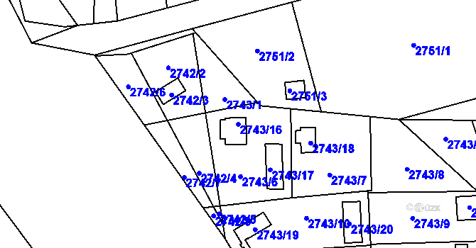 Parcela st. 2743/16 v KÚ Bludovice, Katastrální mapa