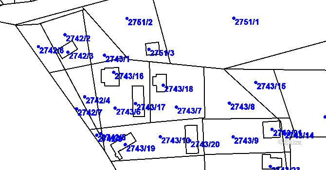 Parcela st. 2743/18 v KÚ Bludovice, Katastrální mapa