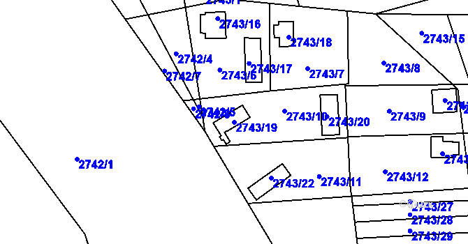 Parcela st. 2743/19 v KÚ Bludovice, Katastrální mapa