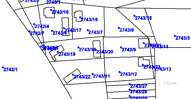 Parcela st. 2743/20 v KÚ Bludovice, Katastrální mapa