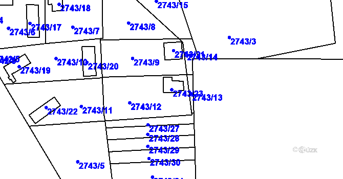 Parcela st. 2743/23 v KÚ Bludovice, Katastrální mapa
