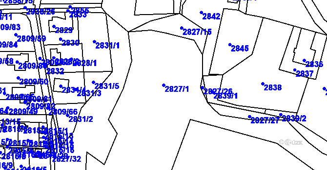 Parcela st. 2827/1 v KÚ Bludovice, Katastrální mapa