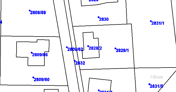 Parcela st. 2828/2 v KÚ Bludovice, Katastrální mapa