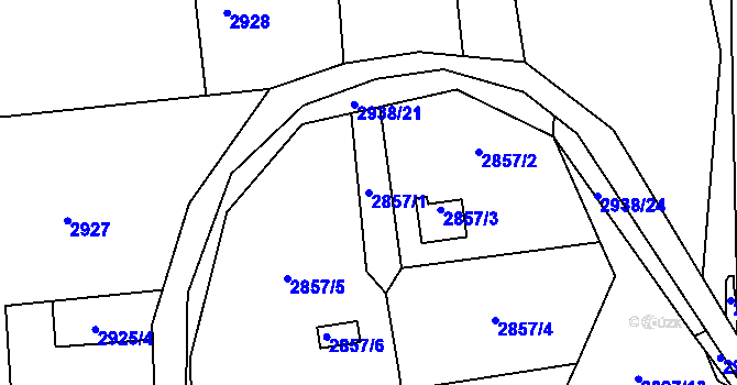 Parcela st. 2857/1 v KÚ Bludovice, Katastrální mapa