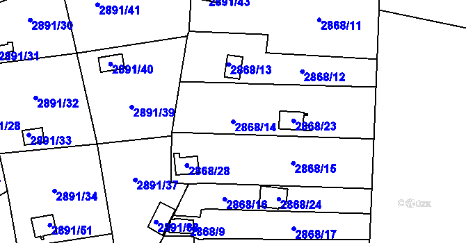 Parcela st. 2868/14 v KÚ Bludovice, Katastrální mapa