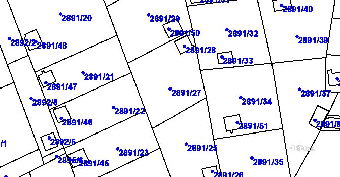 Parcela st. 2891/27 v KÚ Bludovice, Katastrální mapa