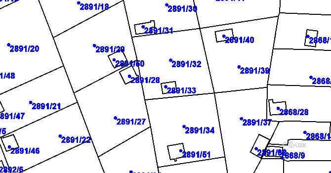 Parcela st. 2891/33 v KÚ Bludovice, Katastrální mapa