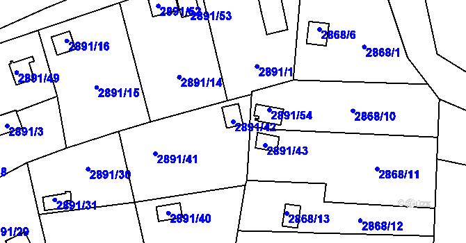 Parcela st. 2891/42 v KÚ Bludovice, Katastrální mapa