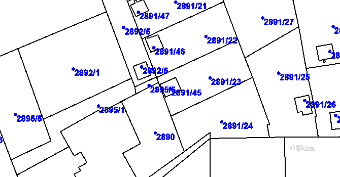 Parcela st. 2891/45 v KÚ Bludovice, Katastrální mapa