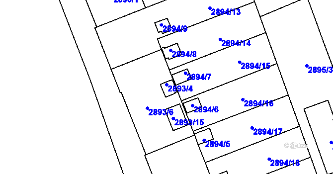 Parcela st. 2893/4 v KÚ Bludovice, Katastrální mapa