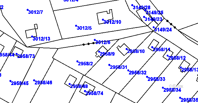 Parcela st. 2958/9 v KÚ Bludovice, Katastrální mapa