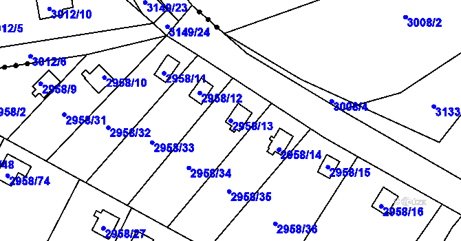 Parcela st. 2958/13 v KÚ Bludovice, Katastrální mapa