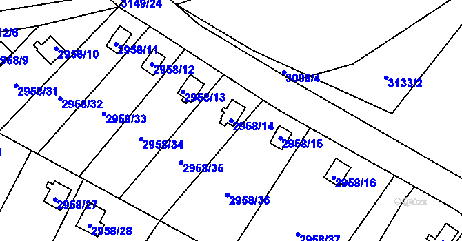 Parcela st. 2958/14 v KÚ Bludovice, Katastrální mapa