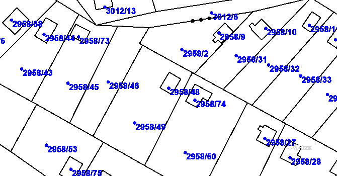 Parcela st. 2958/48 v KÚ Bludovice, Katastrální mapa