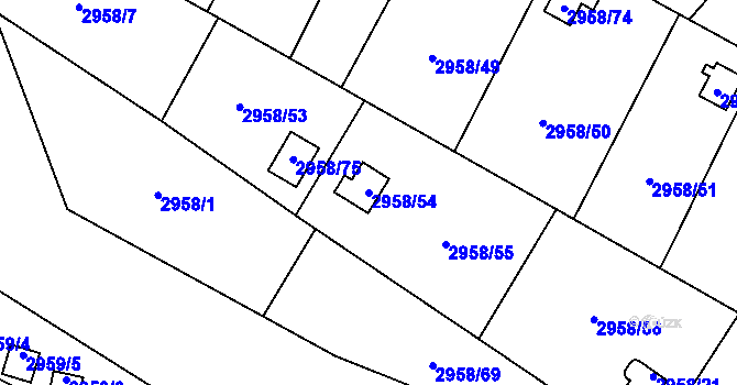 Parcela st. 2958/54 v KÚ Bludovice, Katastrální mapa