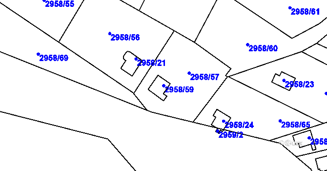 Parcela st. 2958/59 v KÚ Bludovice, Katastrální mapa