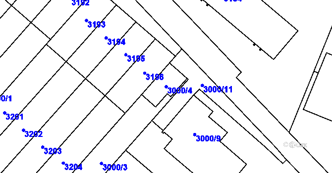 Parcela st. 3000/4 v KÚ Bludovice, Katastrální mapa