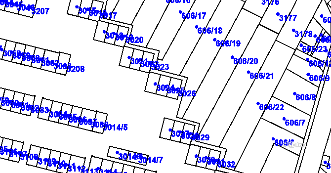 Parcela st. 3025 v KÚ Bludovice, Katastrální mapa