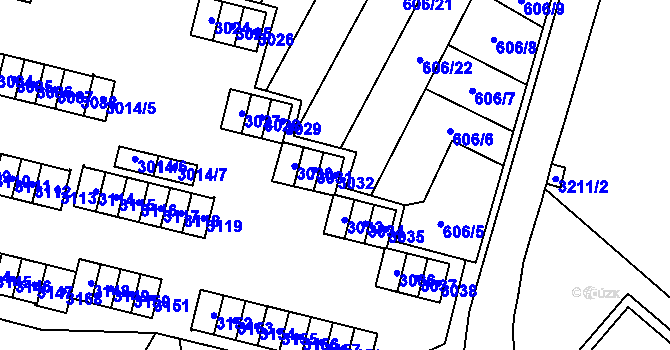 Parcela st. 3032 v KÚ Bludovice, Katastrální mapa