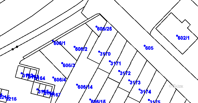 Parcela st. 3170 v KÚ Bludovice, Katastrální mapa