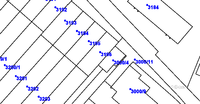 Parcela st. 3196 v KÚ Bludovice, Katastrální mapa