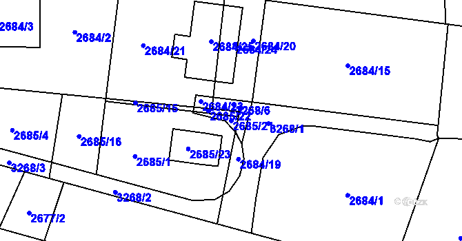 Parcela st. 2685/21 v KÚ Bludovice, Katastrální mapa