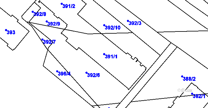 Parcela st. 391/1 v KÚ Bludovice, Katastrální mapa