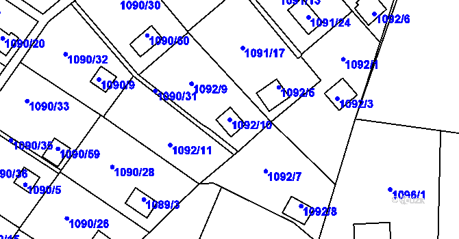 Parcela st. 1092/10 v KÚ Bludovice, Katastrální mapa