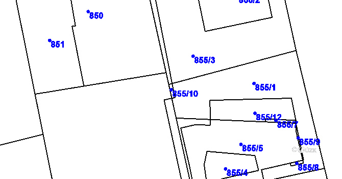 Parcela st. 855/10 v KÚ Bludovice, Katastrální mapa