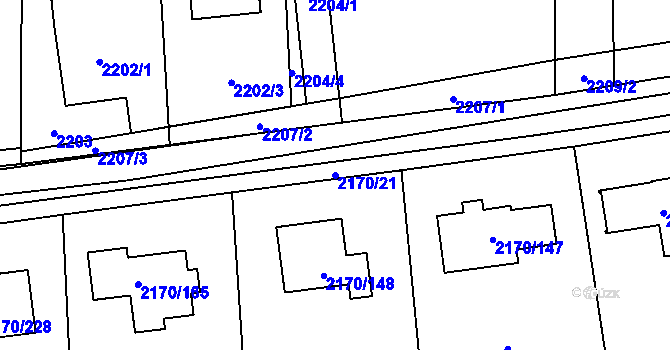 Parcela st. 2170/21 v KÚ Bludovice, Katastrální mapa