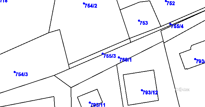 Parcela st. 755/3 v KÚ Bludovice, Katastrální mapa