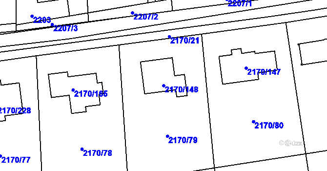 Parcela st. 2170/148 v KÚ Bludovice, Katastrální mapa