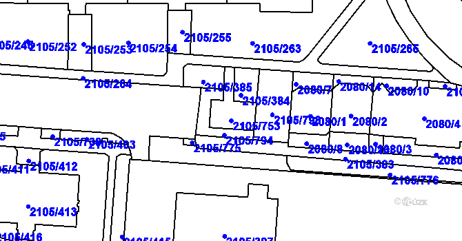 Parcela st. 2105/753 v KÚ Šumbark, Katastrální mapa