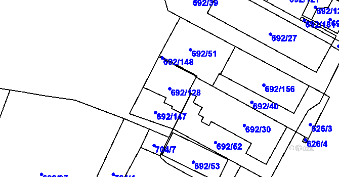 Parcela st. 692/128 v KÚ Šumbark, Katastrální mapa