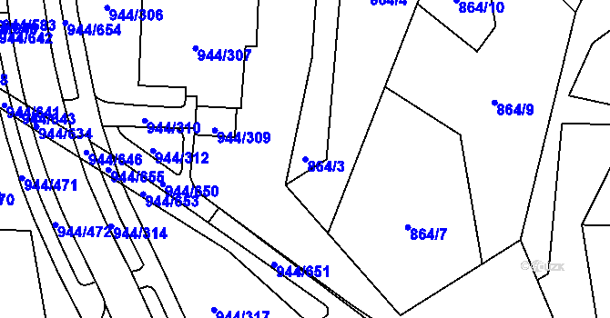 Parcela st. 864/3 v KÚ Šumbark, Katastrální mapa