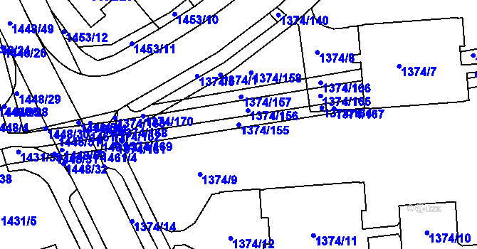 Parcela st. 1374/155 v KÚ Šumbark, Katastrální mapa