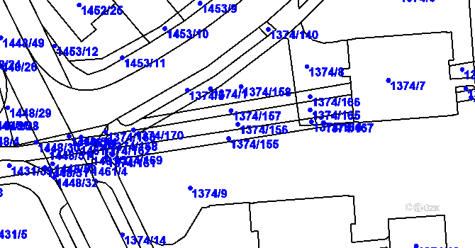 Parcela st. 1374/156 v KÚ Šumbark, Katastrální mapa
