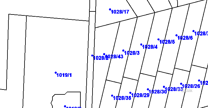 Parcela st. 1028/43 v KÚ Šumbark, Katastrální mapa